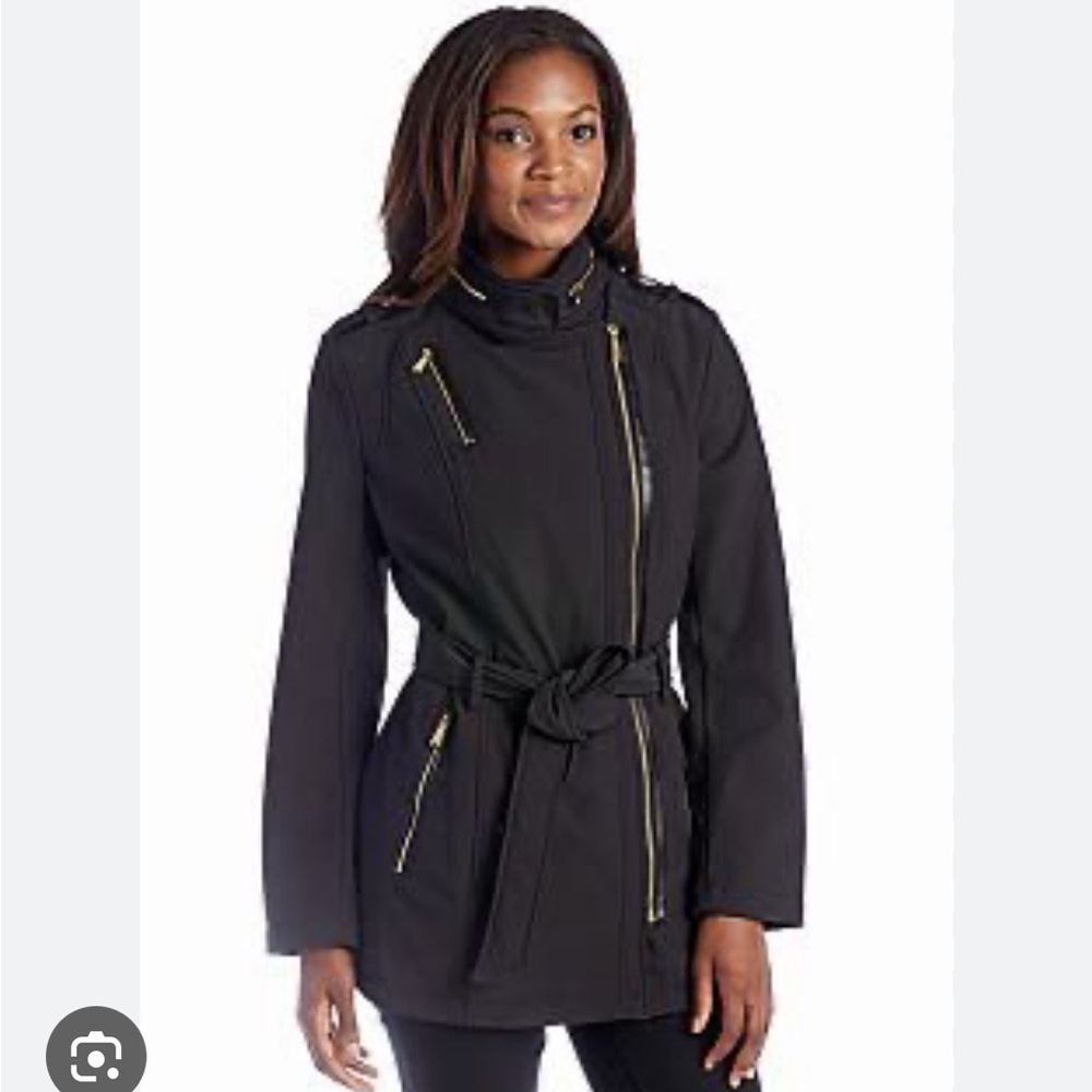 MICHAEL KORS Women's Black Belted Jacket soft shell trench coat XS